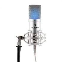 Auna MIC-900S-LED, strieborný, štúdiový USB kondenzátorový mikrofón, obličková ch., LED