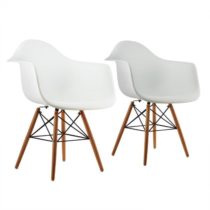 OneConcept Bellagio, biela, škrupinová stolička, sada 2 kusov, retro, PP sedadlo, brezové drevo