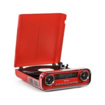 Auna Challenger, LP gramofón, bluetooth, VHF-rádio, USB, červený