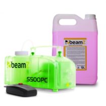 Beamz S500PC, výrobník hmly, vrátane 5 litrov hmlovej tekutiny, RGB LED diódy 500 W, transparentný